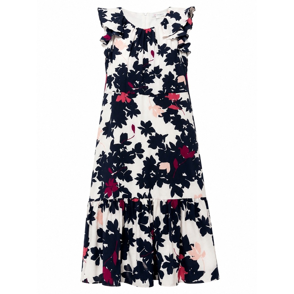 Liz Claiborne‎ Womens 18 White Floral Ruffle Tiered Midi Dress Navy Pink NWT